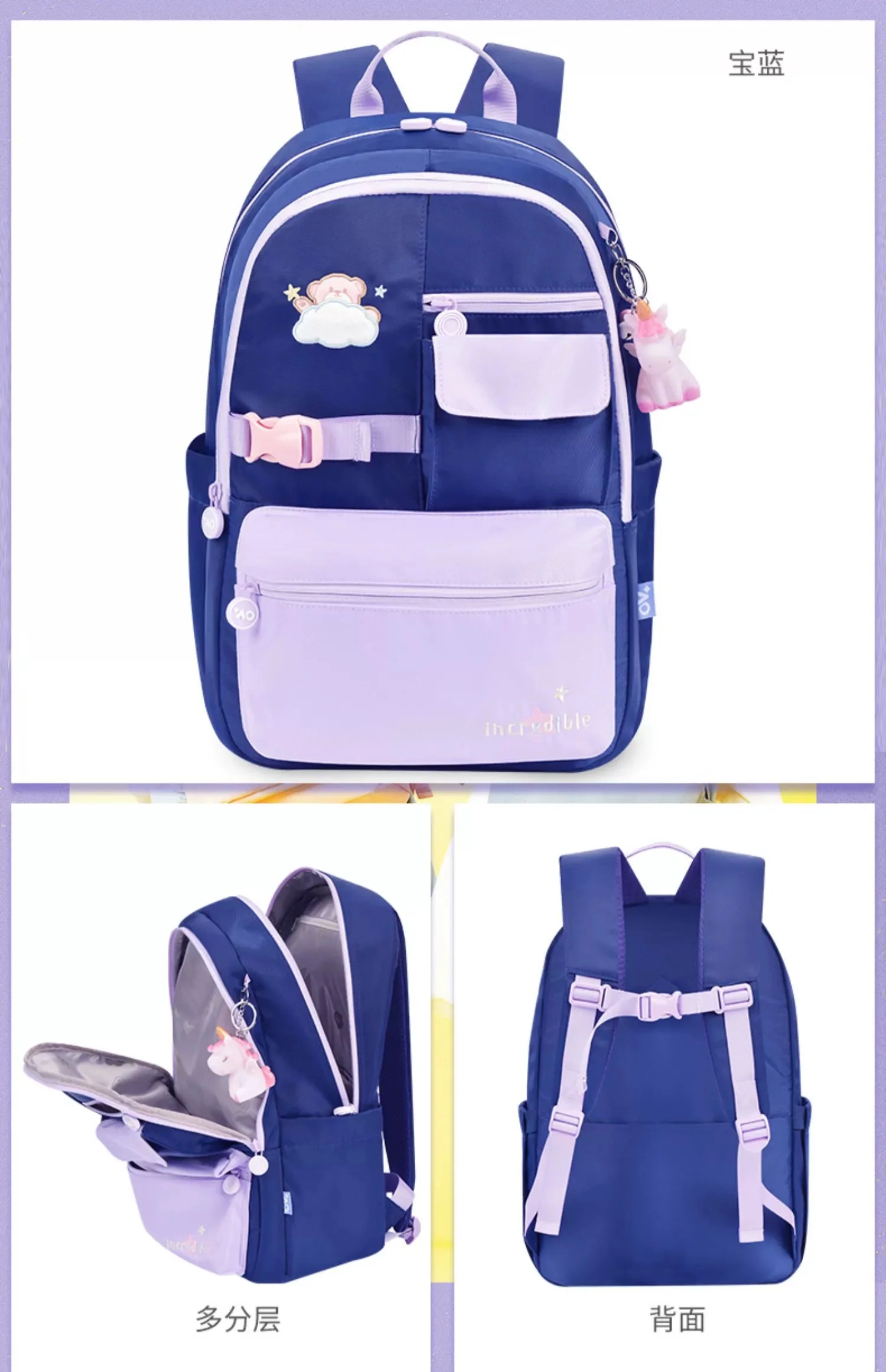 Kids' School & Sports Backpack - Cute Unicorn Design, Durable & Lightweight HD0030 ( Best For Playgroup to 3rd Class) - Image 3