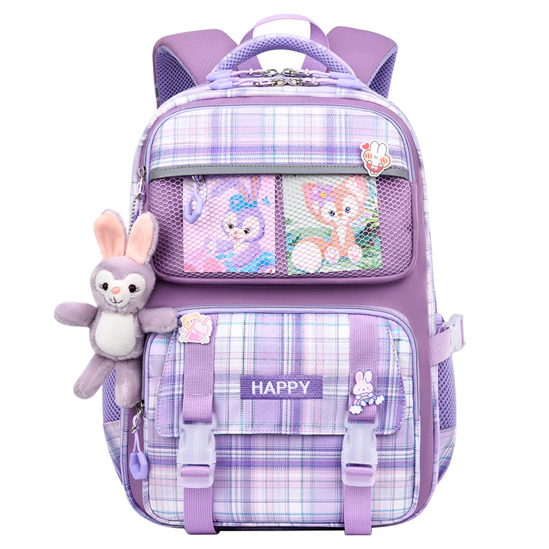Kids' School Backpack without KeyChain - Cute  Plaid Design for Girls HD0017 ( Best For Playgroup to 3rd Class)