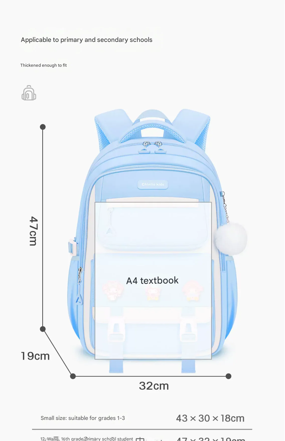 Kids School Backpack with Cartoon Pins & Multiple Compartments HD0020 - Image 11