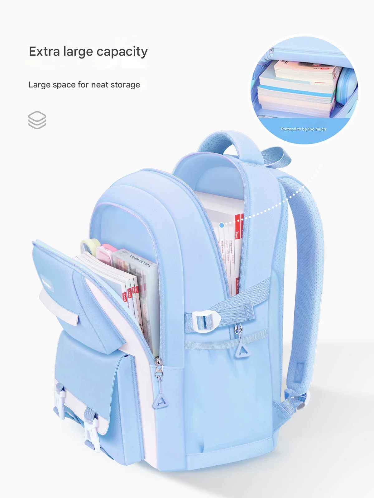Kids School Backpack with Cartoon Pins & Multiple Compartments HD0020 - Image 4