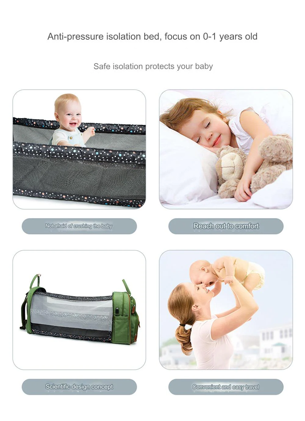 Grey Baby Nappy Diaper Backpack, Foldable Stroller Bag  USB Changing Bags Mosquito Net 4122 - Image 10