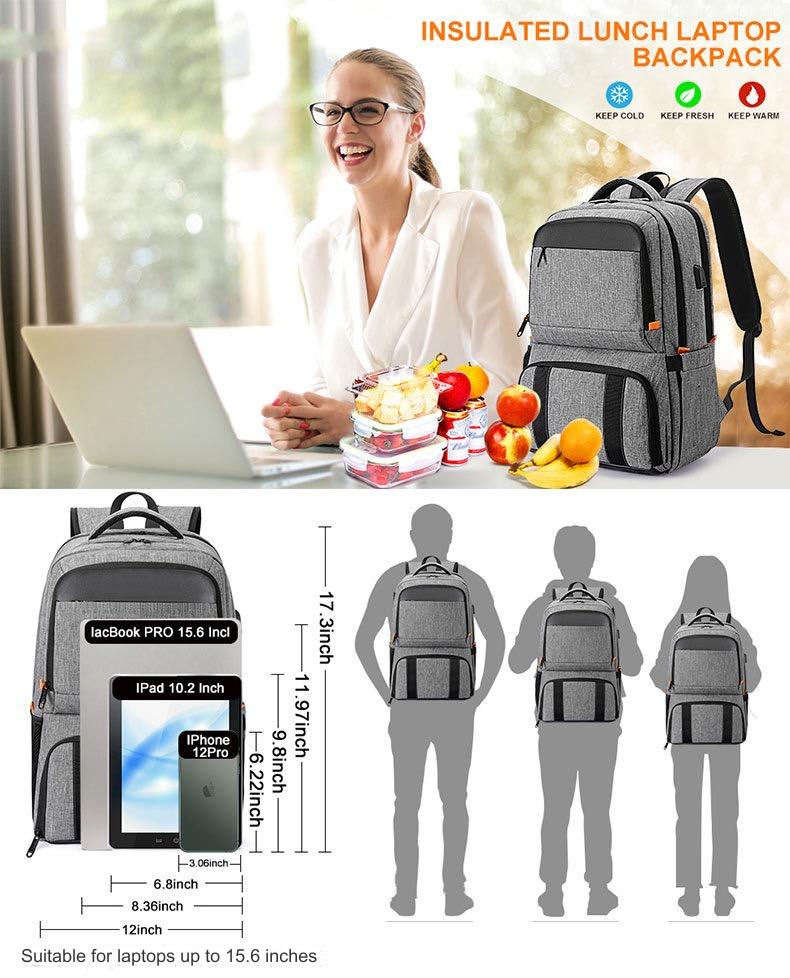 Lunch Backpack, Insulated Cooler Backpack Lunch Box for Men Women with USB Port AB230 - Image 3