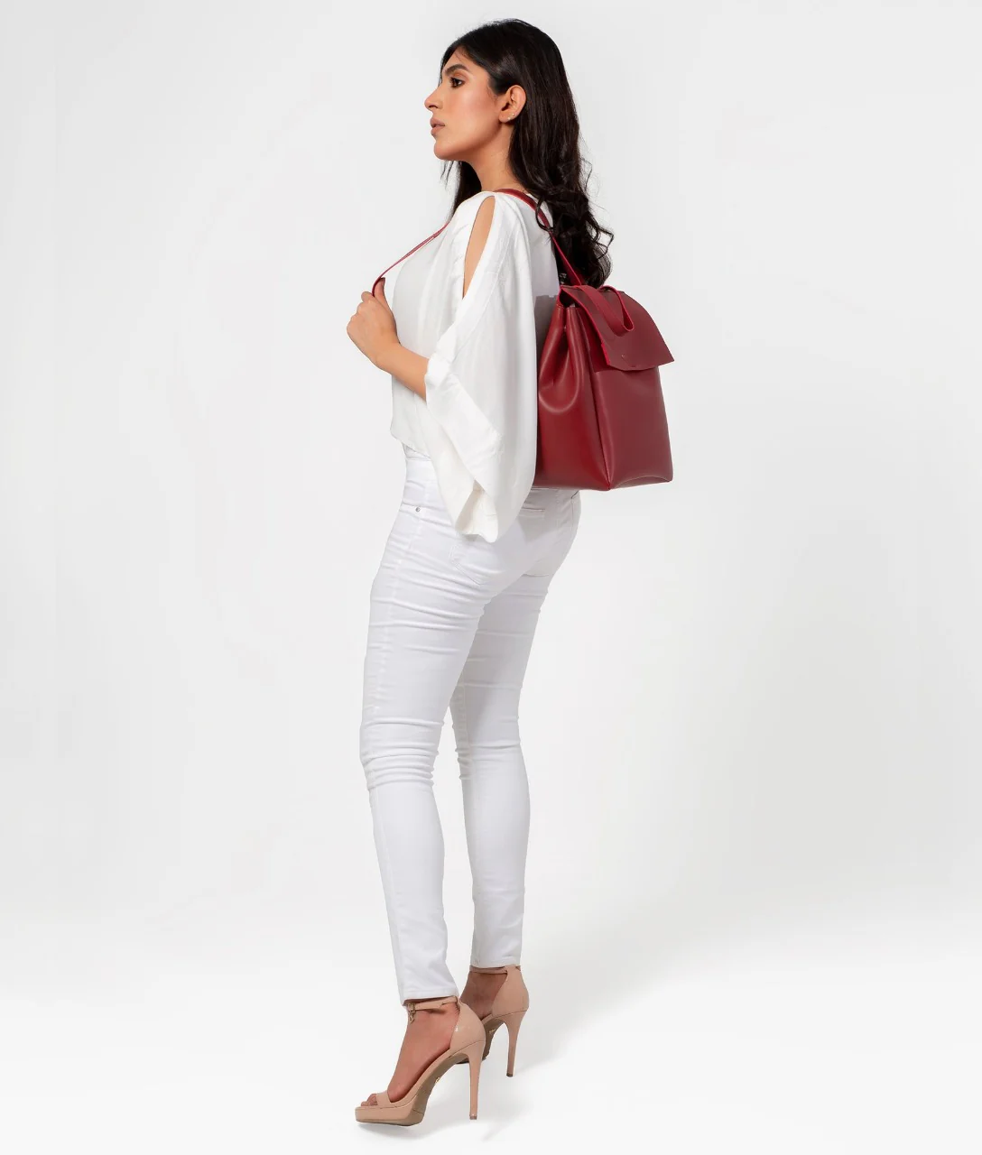 Maroon Women Leather Backpacks 557 - Image 3
