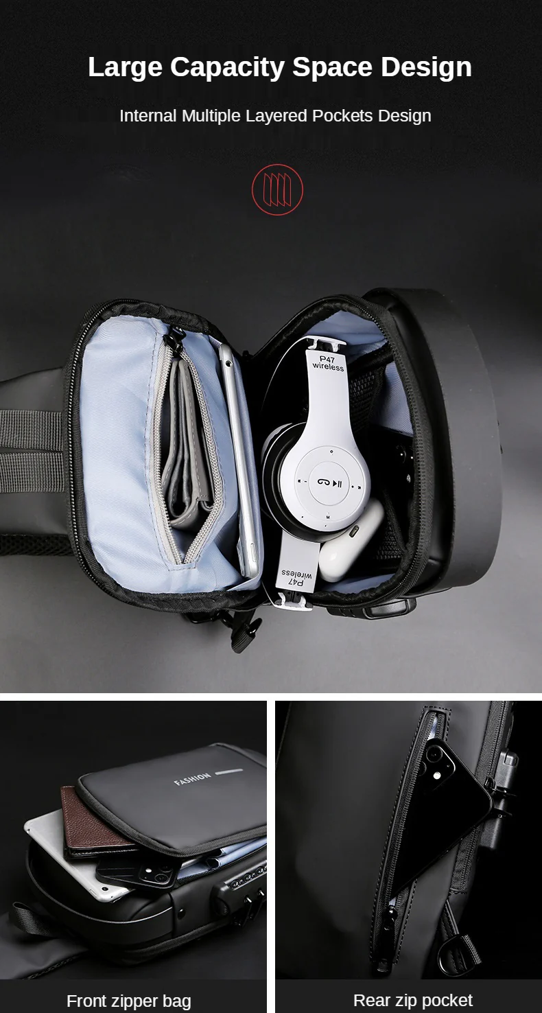 Men's Sleek Anti-theft PU Leather Crossbody Bag - USB Charging, Stylish Print & Zip Closure 4109 - Image 10