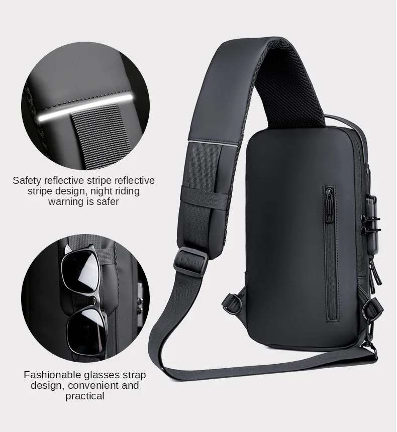 Men's Sleek Anti-theft PU Leather Crossbody Bag - USB Charging, Stylish Print & Zip Closure 4109 - Image 6