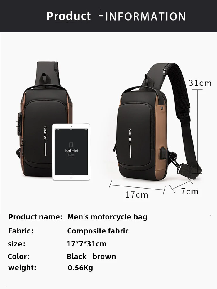Men's Sleek Anti-theft PU Leather Crossbody Bag - USB Charging, Stylish Print & Zip Closure 4109 - Image 7