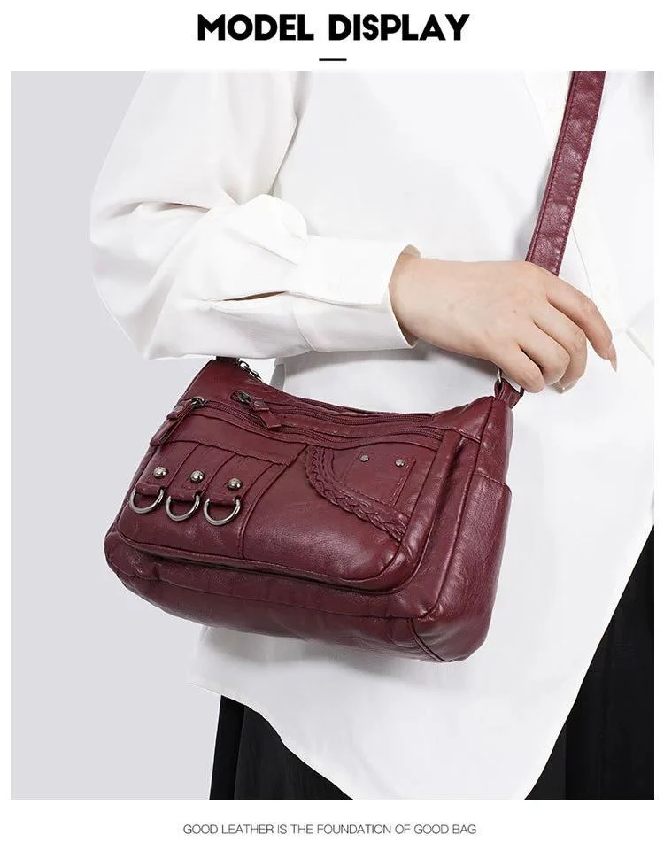 New Fashion Large-Capacity Woven Crossbody Bag, Korean Style, Simple and Elegant, Multi-Compartment, Soft Leather with a High-End Feel 8036 - Image 11
