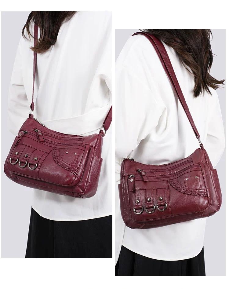 New Fashion Large-Capacity Woven Crossbody Bag, Korean Style, Simple and Elegant, Multi-Compartment, Soft Leather with a High-End Feel 8036 - Image 12