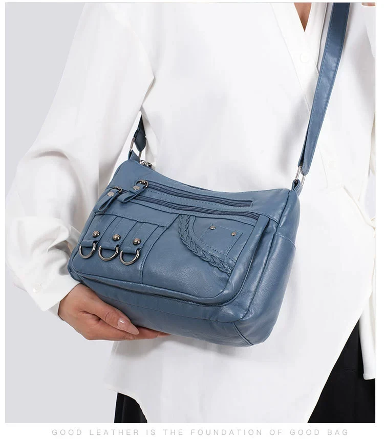 New Fashion Large-Capacity Woven Crossbody Bag, Korean Style, Simple and Elegant, Multi-Compartment, Soft Leather with a High-End Feel 8036 - Image 13