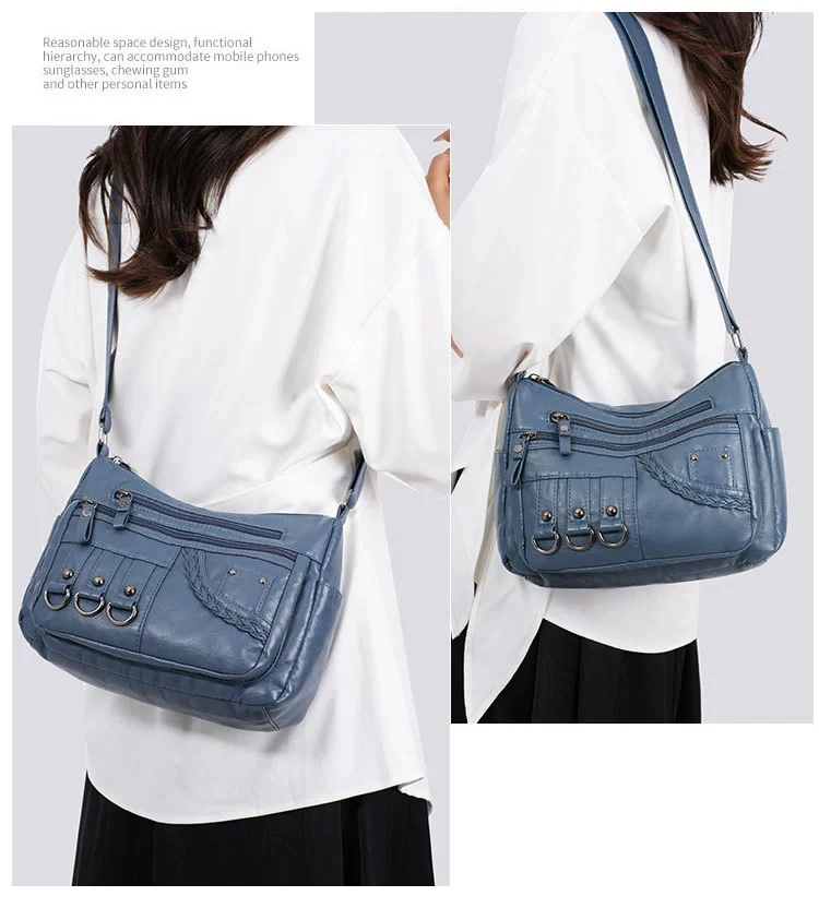 New Fashion Large-Capacity Woven Crossbody Bag, Korean Style, Simple and Elegant, Multi-Compartment, Soft Leather with a High-End Feel 8036 - Image 14