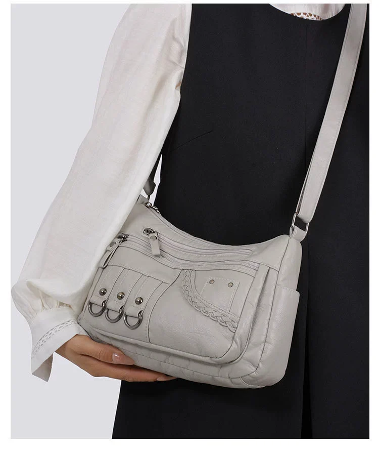 New Fashion Large-Capacity Woven Crossbody Bag, Korean Style, Simple and Elegant, Multi-Compartment, Soft Leather with a High-End Feel 8036 - Image 15