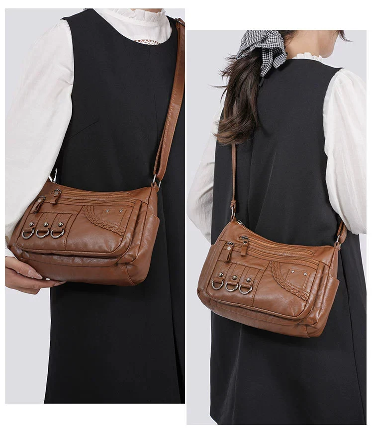 New Fashion Large-Capacity Woven Crossbody Bag, Korean Style, Simple and Elegant, Multi-Compartment, Soft Leather with a High-End Feel 8036 - Image 17