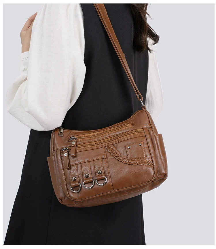 New Fashion Large-Capacity Woven Crossbody Bag, Korean Style, Simple and Elegant, Multi-Compartment, Soft Leather with a High-End Feel 8036 - Image 18