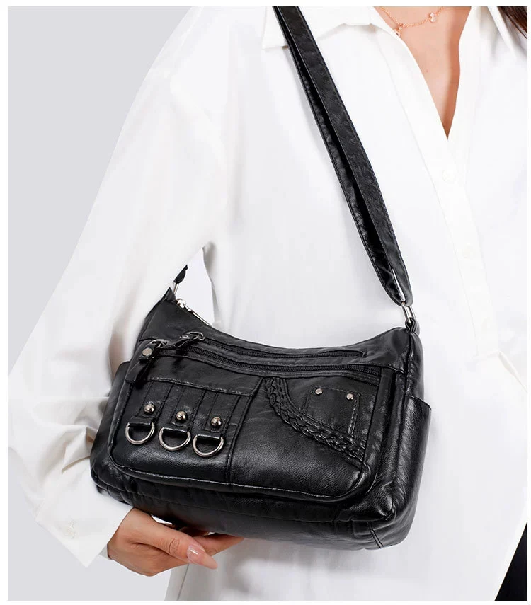 New Fashion Large-Capacity Woven Crossbody Bag, Korean Style, Simple and Elegant, Multi-Compartment, Soft Leather with a High-End Feel 8036 - Image 19