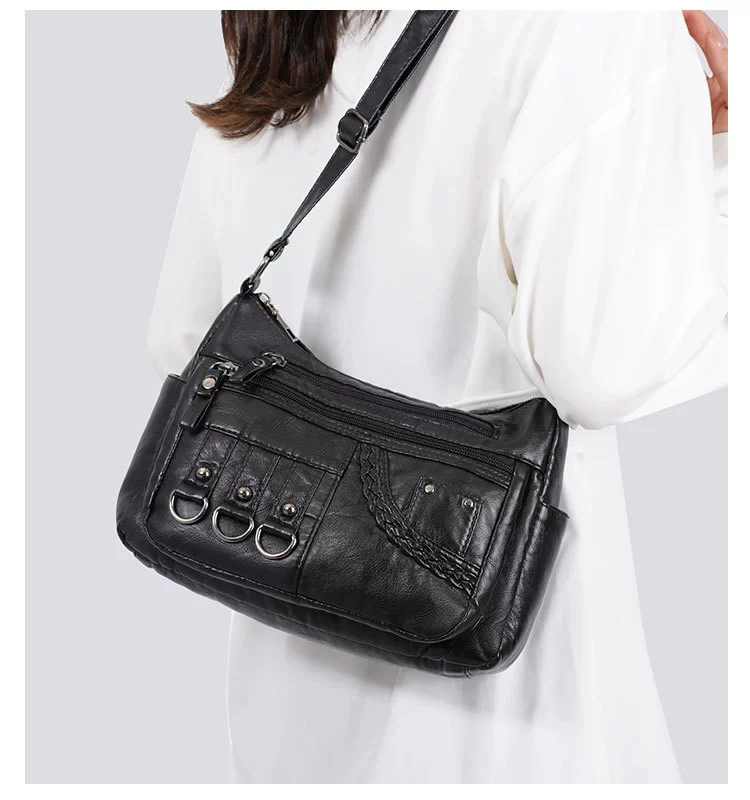 New Fashion Large-Capacity Woven Crossbody Bag, Korean Style, Simple and Elegant, Multi-Compartment, Soft Leather with a High-End Feel 8036 - Image 20