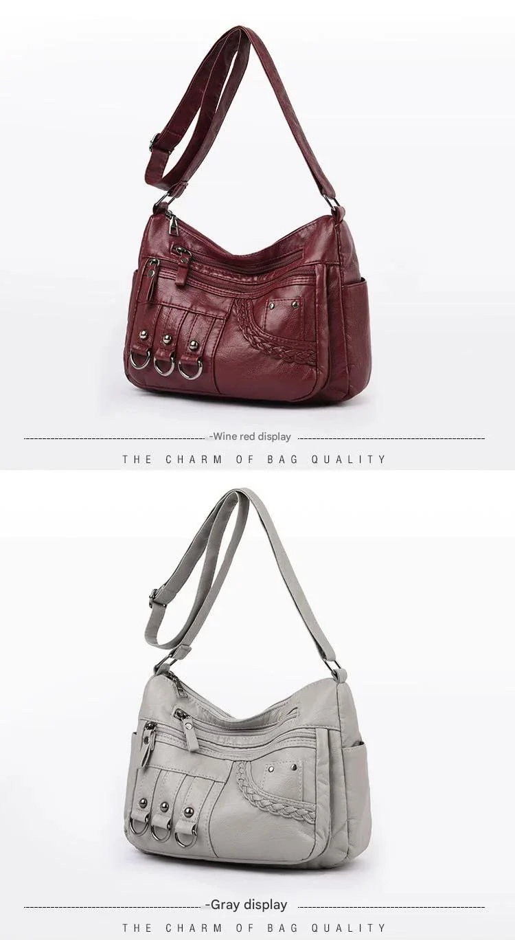 New Fashion Large-Capacity Woven Crossbody Bag, Korean Style, Simple and Elegant, Multi-Compartment, Soft Leather with a High-End Feel 8036 - Image 27