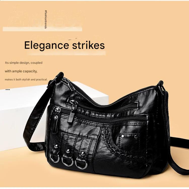 New Fashion Large-Capacity Woven Crossbody Bag, Korean Style, Simple and Elegant, Multi-Compartment, Soft Leather with a High-End Feel 8036 - Image 3