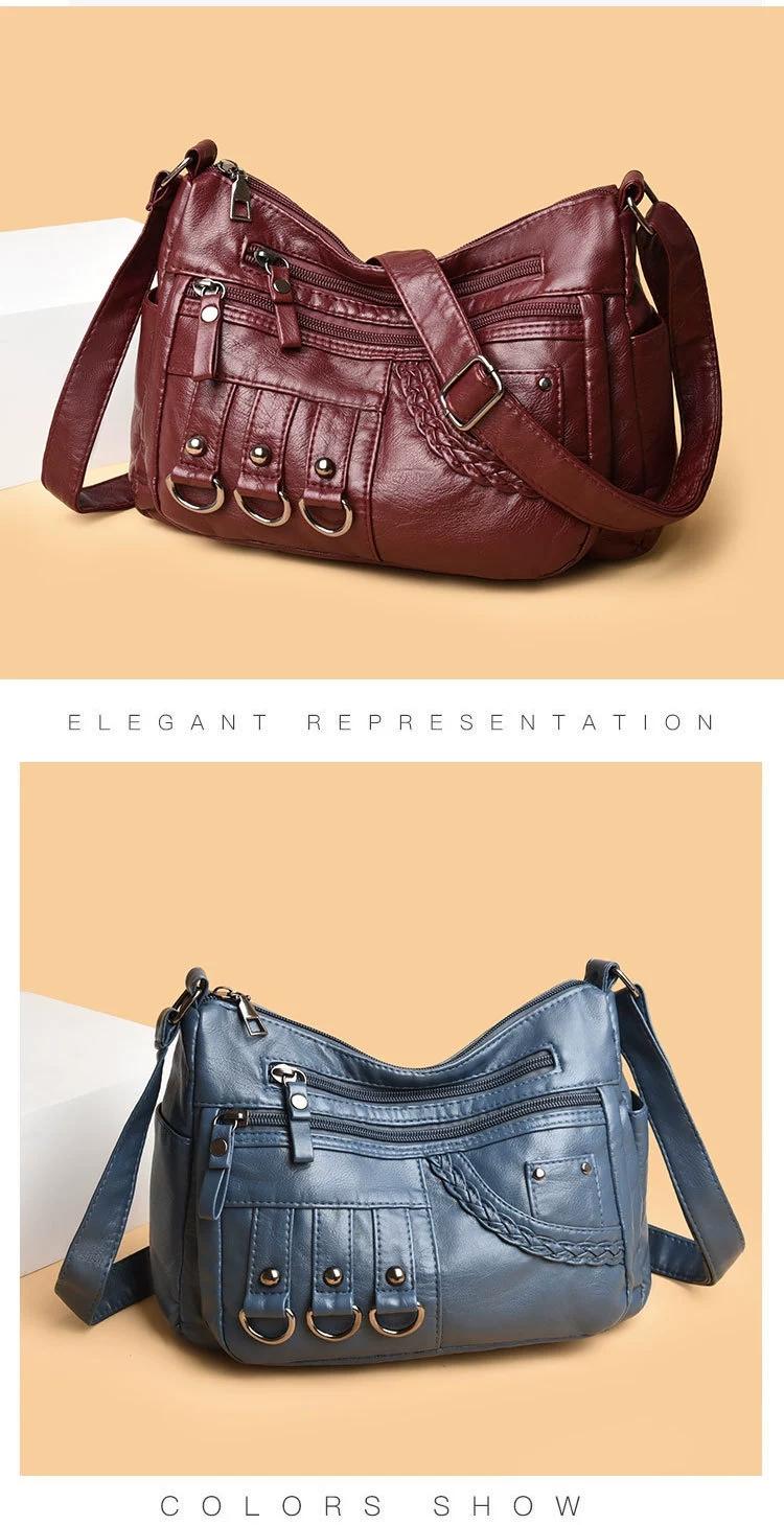 New Fashion Large-Capacity Woven Crossbody Bag, Korean Style, Simple and Elegant, Multi-Compartment, Soft Leather with a High-End Feel 8036 - Image 5