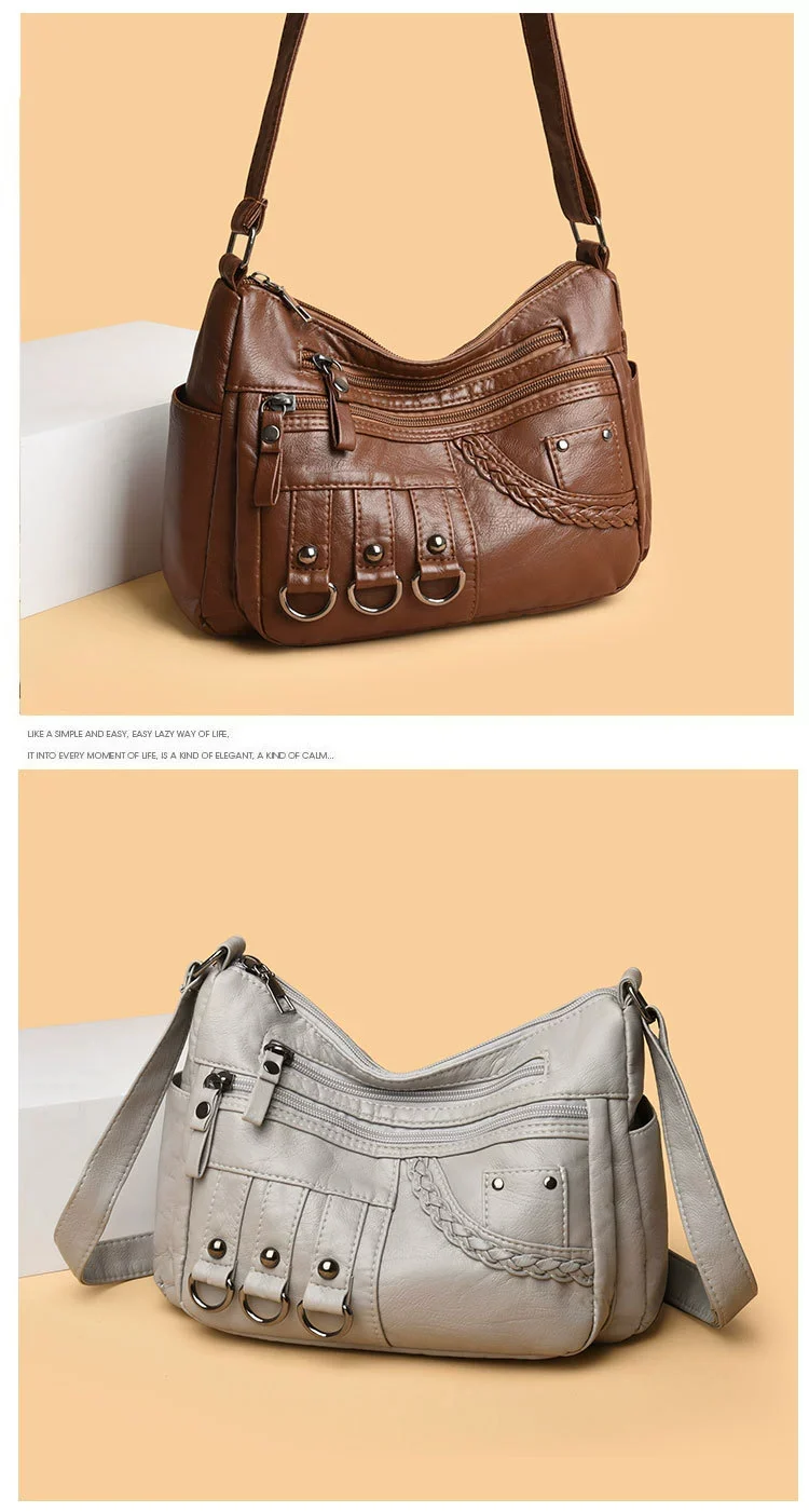 New Fashion Large-Capacity Woven Crossbody Bag, Korean Style, Simple and Elegant, Multi-Compartment, Soft Leather with a High-End Feel 8036 - Image 7