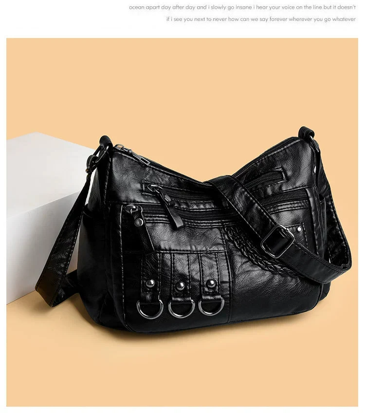New Fashion Large-Capacity Woven Crossbody Bag, Korean Style, Simple and Elegant, Multi-Compartment, Soft Leather with a High-End Feel 8036 - Image 8