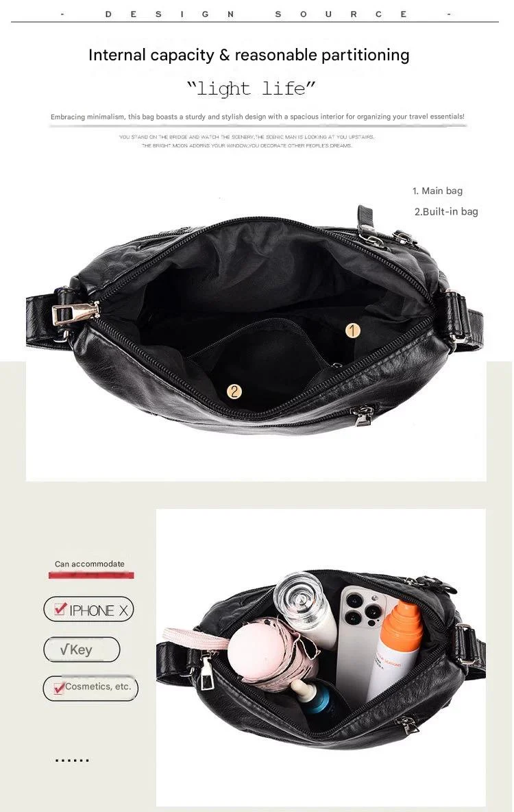 New Fashion Large-Capacity Woven Crossbody Bag, Korean Style, Simple and Elegant, Multi-Compartment, Soft Leather with a High-End Feel 8036 - Image 9