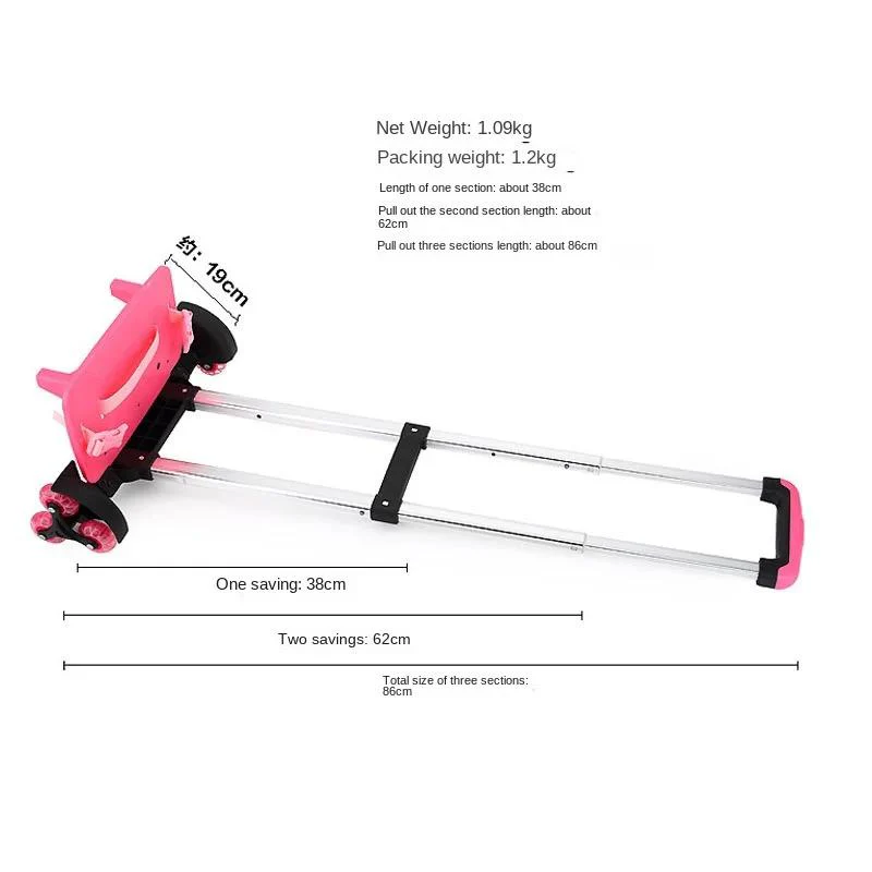 Pink Kid Trolley For Backpack And School Bag Luggage For Children 2 Wheels Expandable Rod High Function Trolly Chariot 156 - Image 11