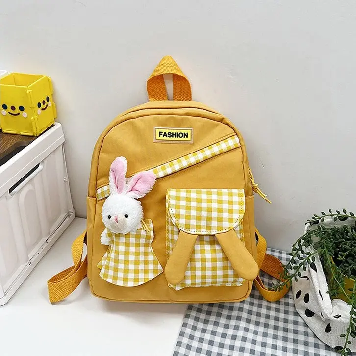 Girls Gingham Rabbit & Letter Patch Decor Functional Backpack 2919 - Image 3