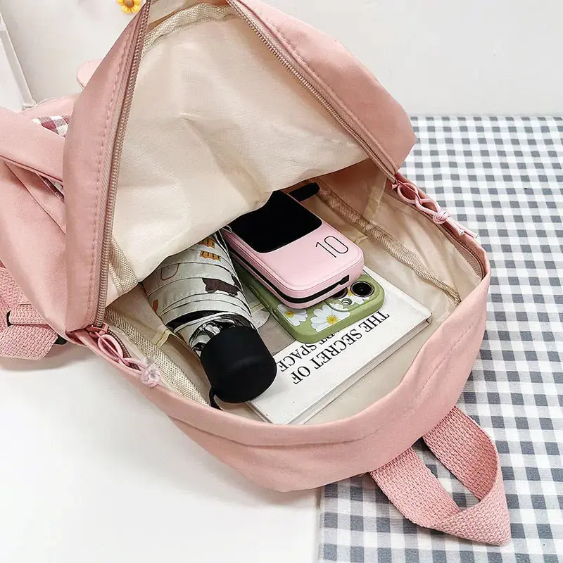 Girls Gingham Rabbit & Letter Patch Decor Functional Backpack 2919 - Image 7