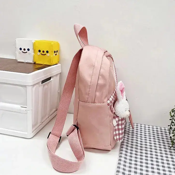 Girls Gingham Rabbit & Letter Patch Decor Functional Backpack 2919 - Image 4