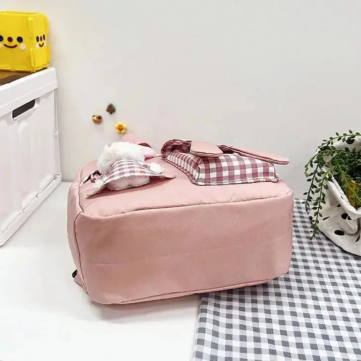 Girls Gingham Rabbit & Letter Patch Decor Functional Backpack 2919 - Image 6