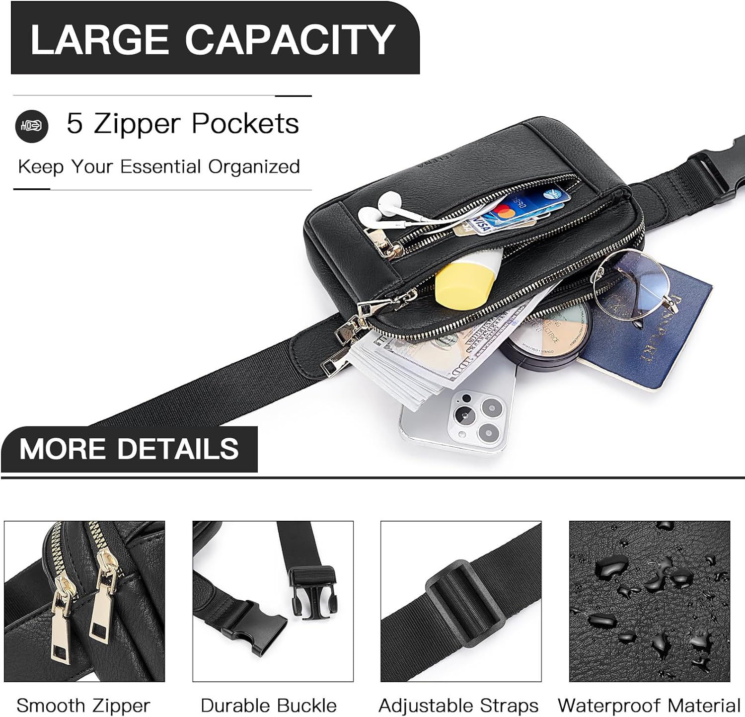 Premium Leather Fanny Pack - Lightweight Waist Bag with Adjustable Belt - Image 6