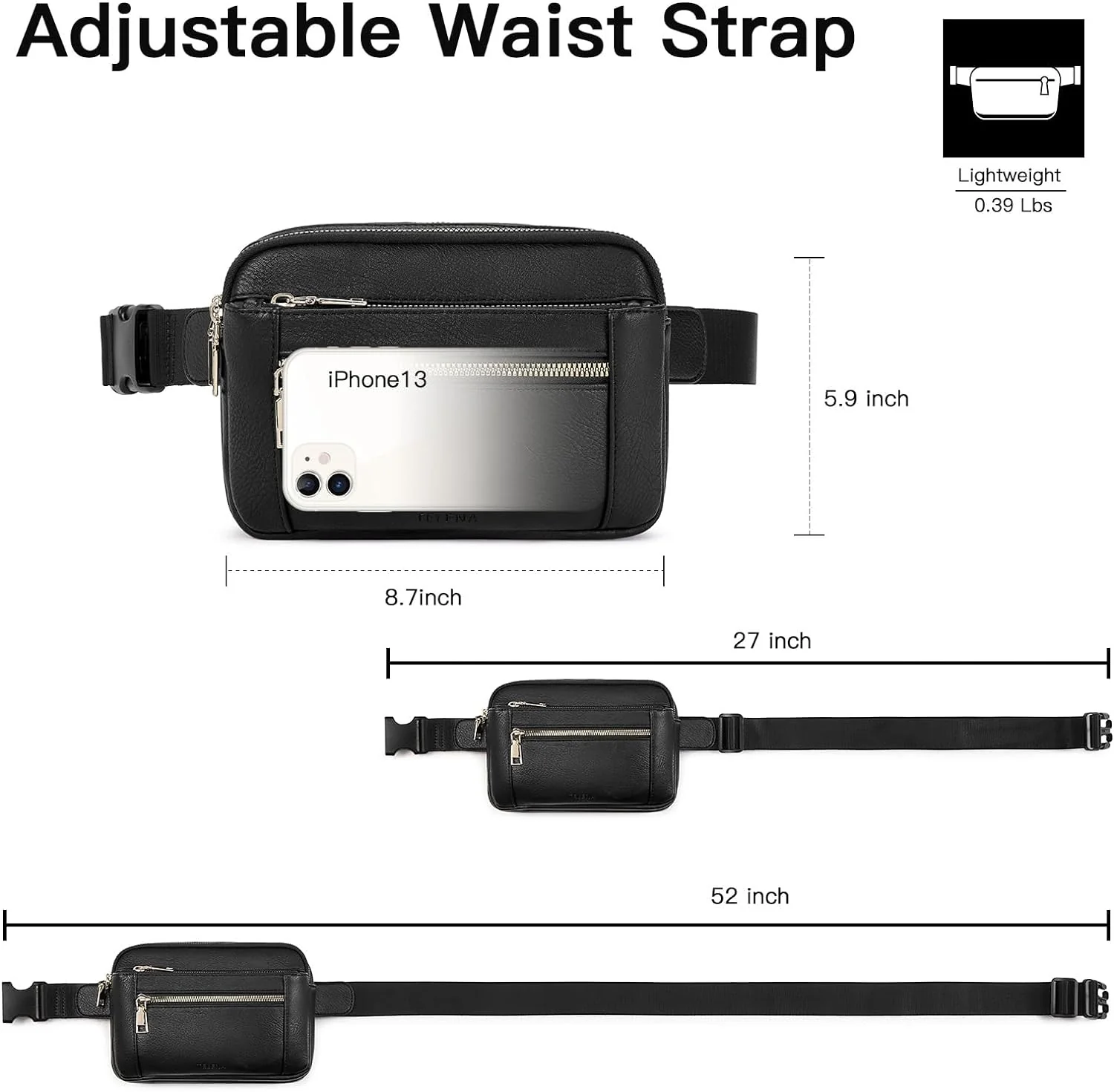 Premium Leather Fanny Pack - Lightweight Waist Bag with Adjustable Belt - Image 9