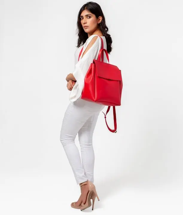 Red Women Leather Backpacks 557 - Image 3