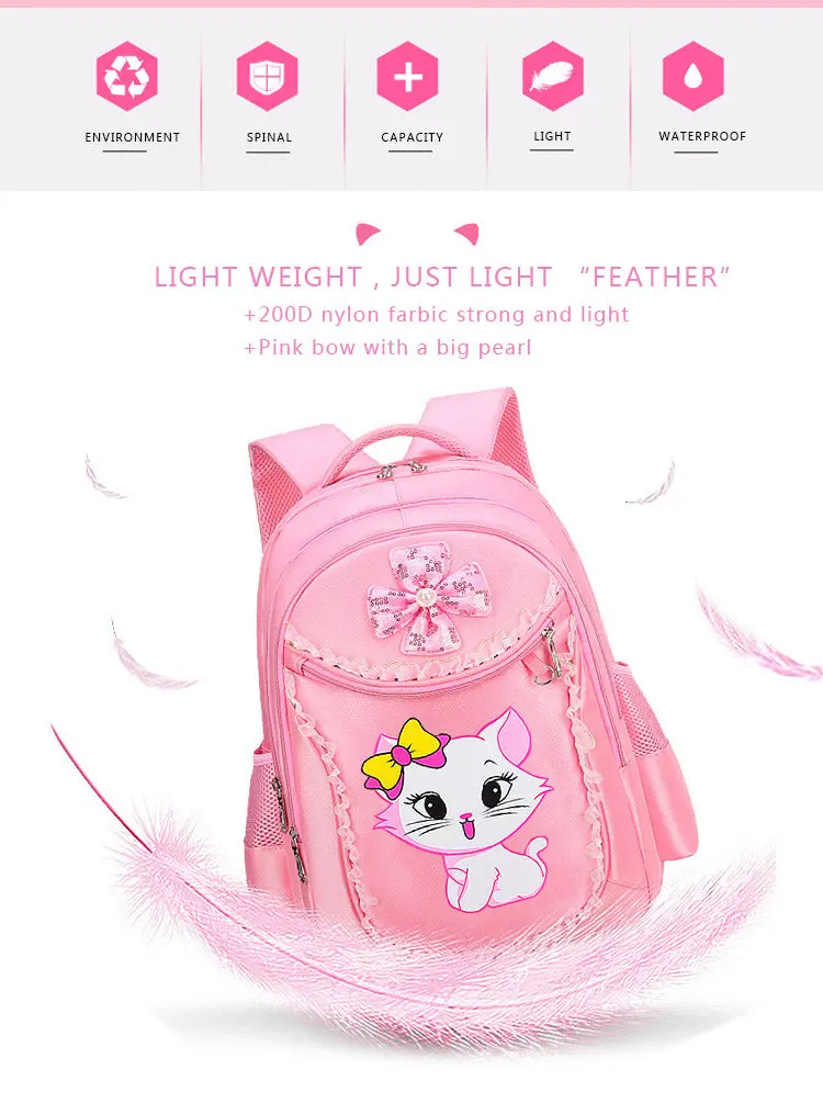 3 Pieces Trolly Pink Cat Children Backpack School Bags for girls 4136-1 - Image 5