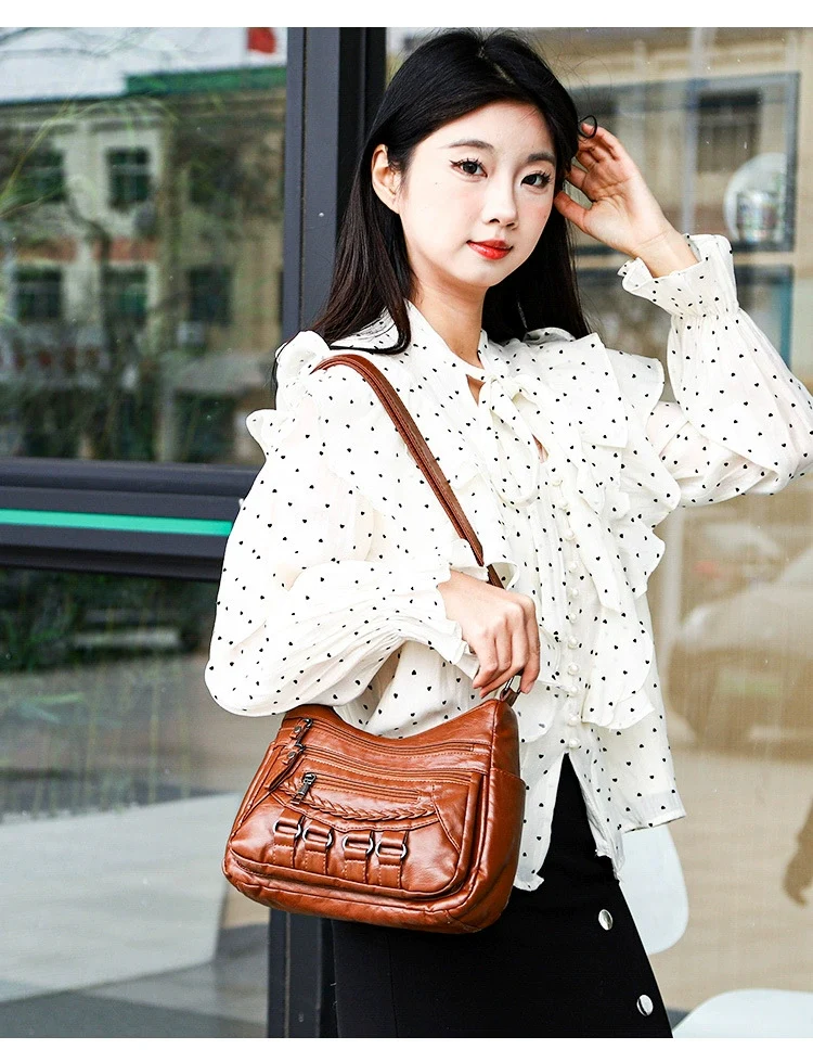 Soft Leather Bag Women's All-match Middle-aged Large Capacity Shoulder Crossbody Bag for Women 8020 - Image 10