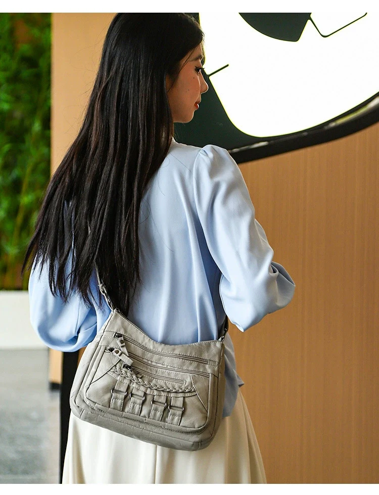 Soft Leather Bag Women's All-match Middle-aged Large Capacity Shoulder Crossbody Bag for Women 8020 - Image 11
