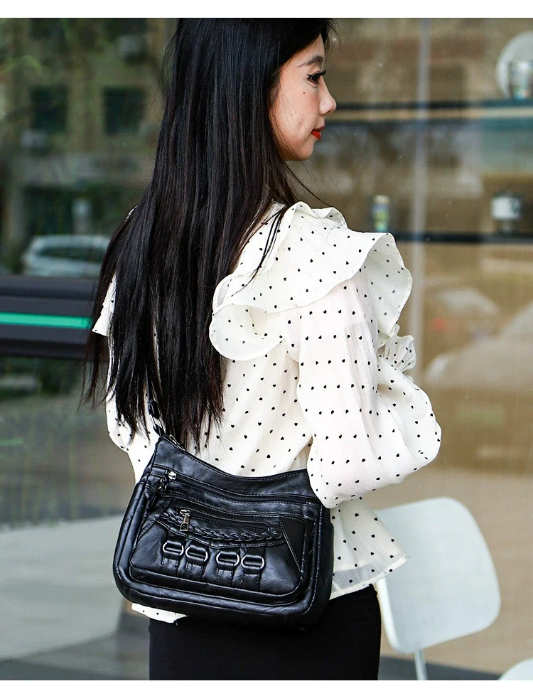 Soft Leather Bag Women's All-match Middle-aged Large Capacity Shoulder Crossbody Bag for Women 8020 - Image 13
