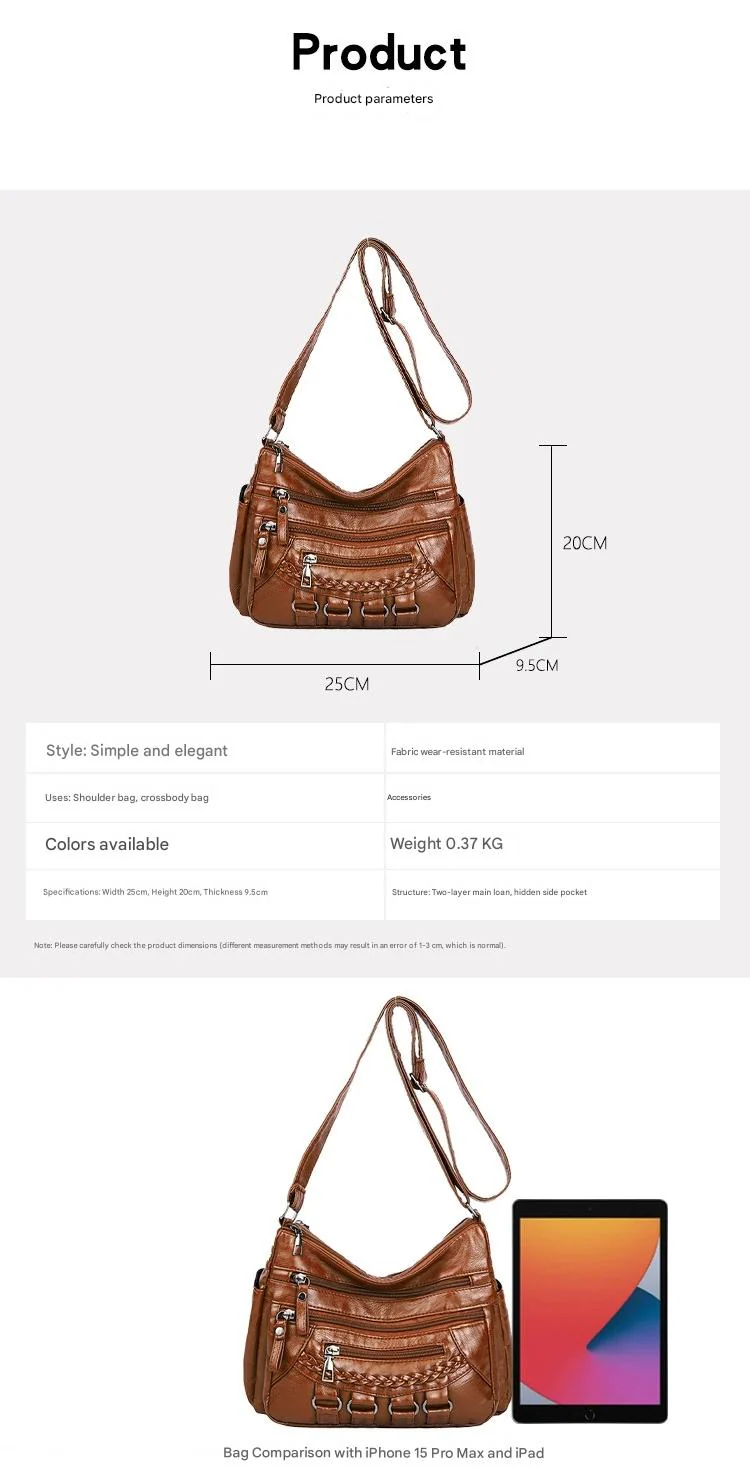 Soft Leather Bag Women's All-match Middle-aged Large Capacity Shoulder Crossbody Bag for Women 8020 - Image 15