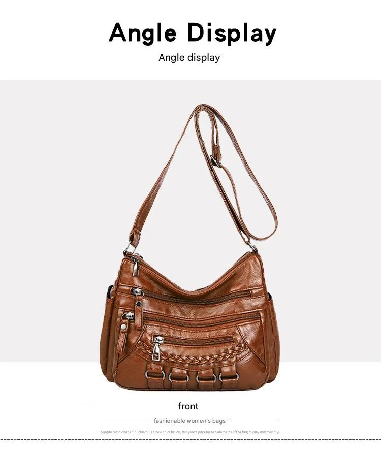 Soft Leather Bag Women's All-match Middle-aged Large Capacity Shoulder Crossbody Bag for Women 8020 - Image 17