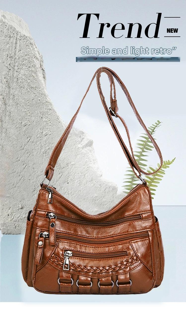 Soft Leather Bag Women's All-match Middle-aged Large Capacity Shoulder Crossbody Bag for Women 8020 - Image 2