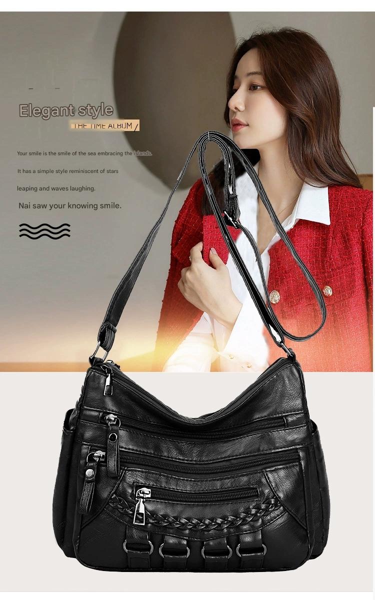 Soft Leather Bag Women's All-match Middle-aged Large Capacity Shoulder Crossbody Bag for Women 8020 - Image 3