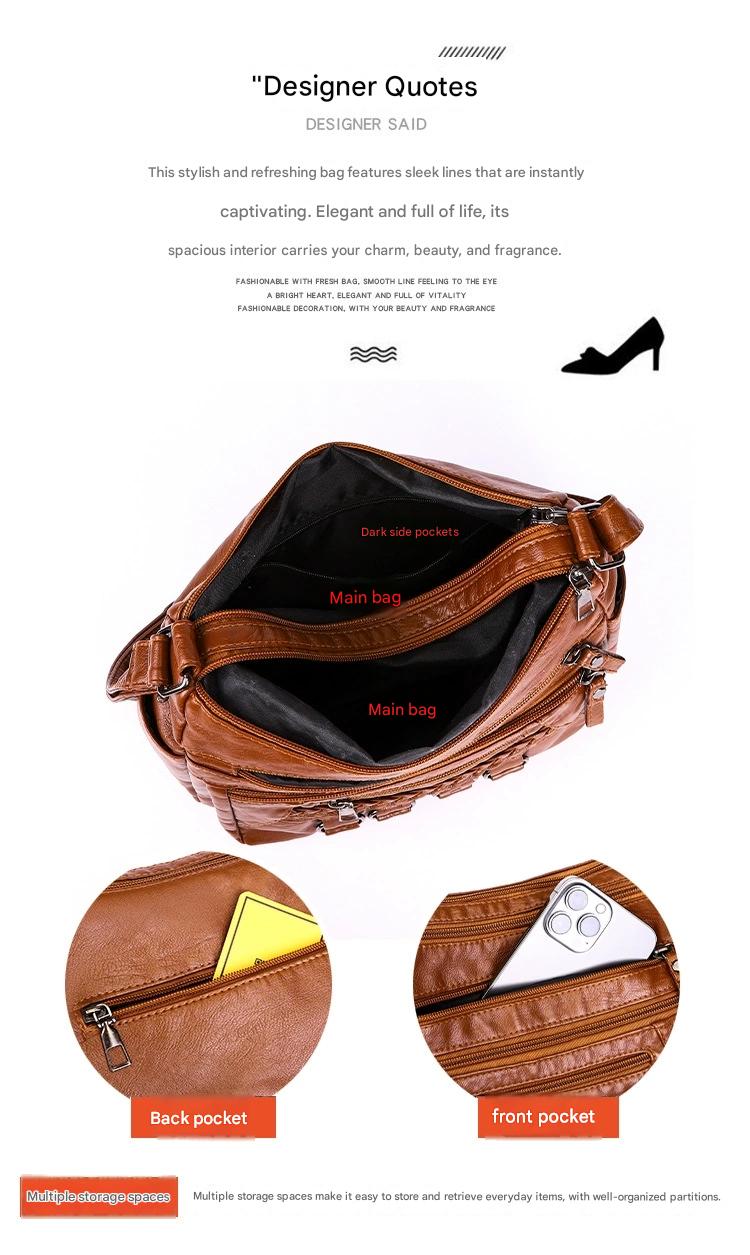 Soft Leather Bag Women's All-match Middle-aged Large Capacity Shoulder Crossbody Bag for Women 8020 - Image 9