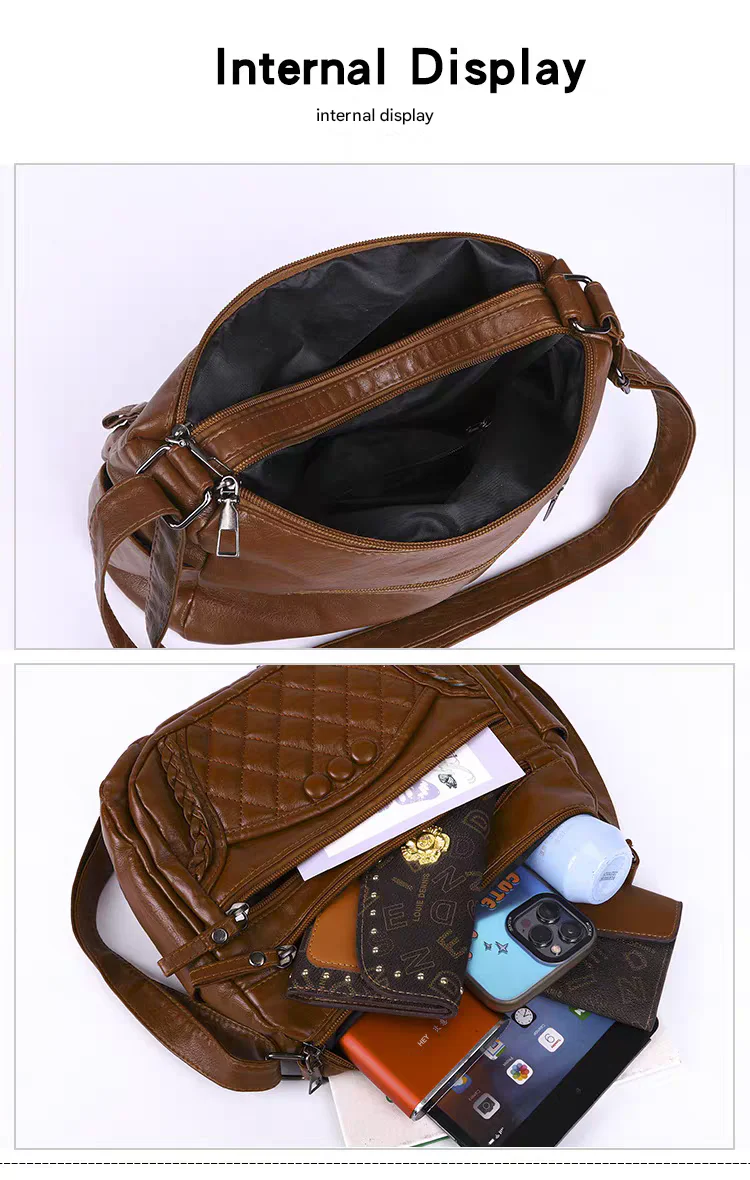 Soft leather women's bag, new style, fashionable and versatile bag, large capacity, trendy shoulder crossbody bag 8028 - Image 21