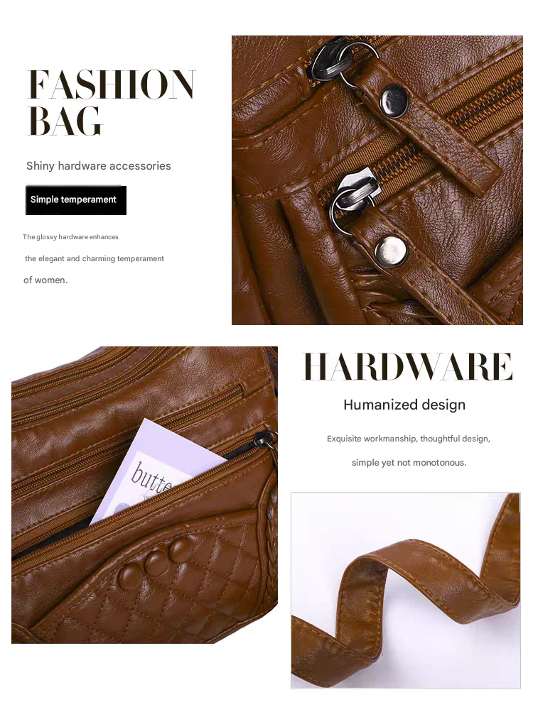 Soft leather women's bag, new style, fashionable and versatile bag, large capacity, trendy shoulder crossbody bag 8028 - Image 6