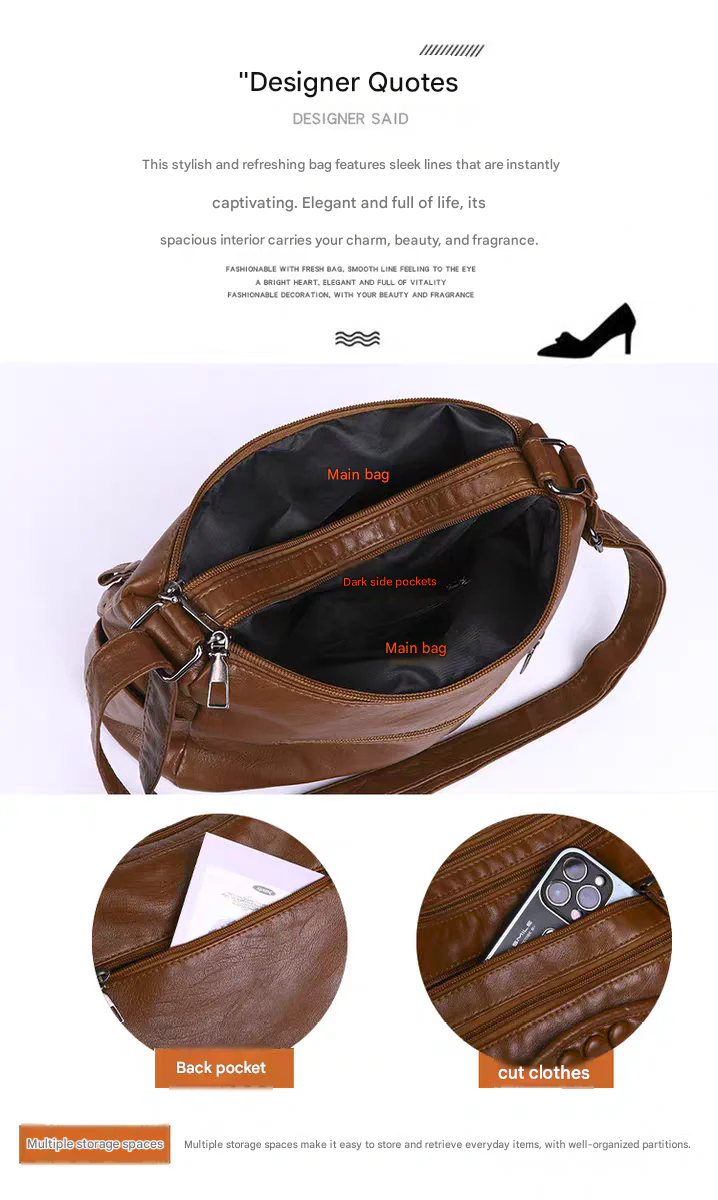Soft leather women's bag, new style, fashionable and versatile bag, large capacity, trendy shoulder crossbody bag 8028 - Image 8