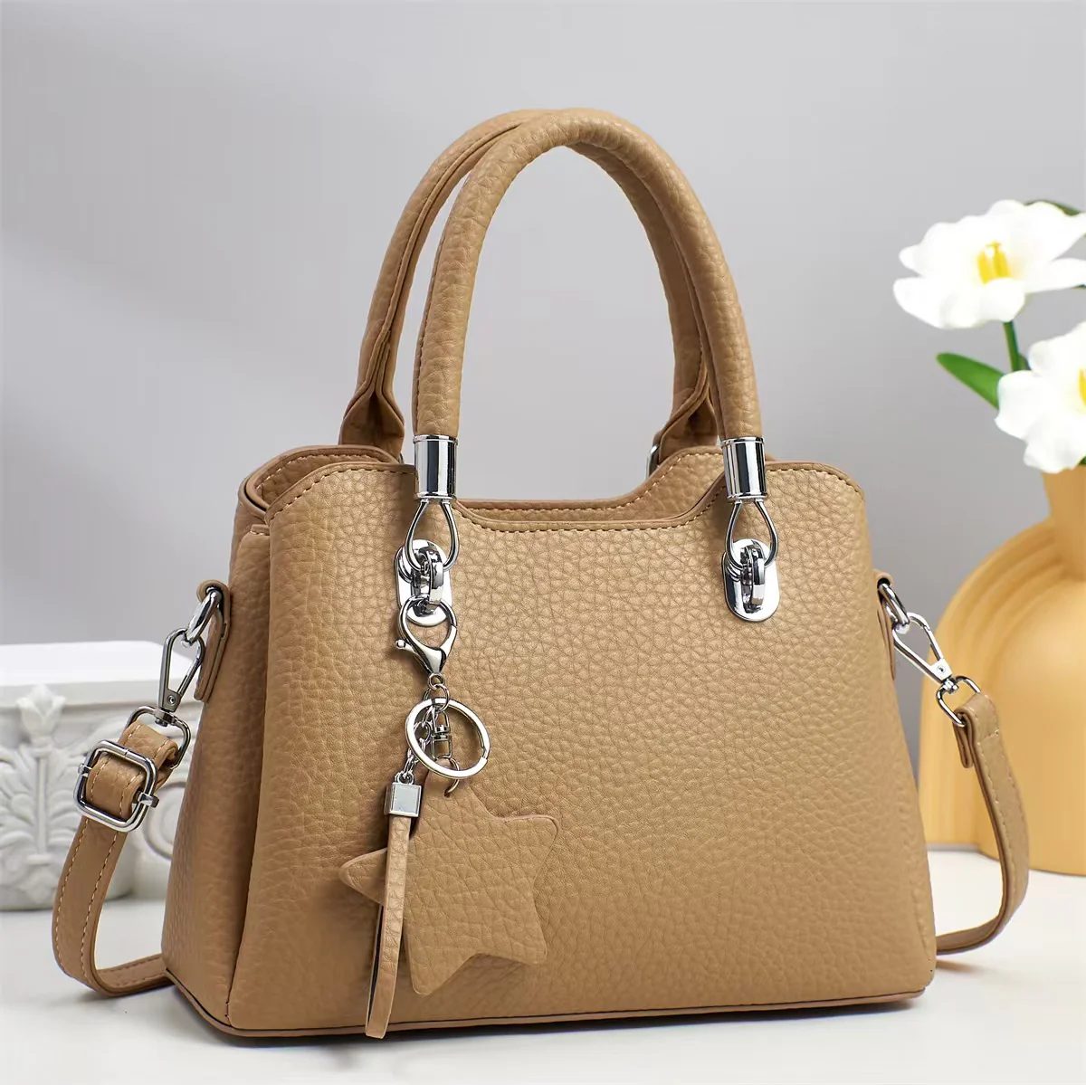 Versatile  Leather Shoulder Bag with Keychain Decor 9903-3