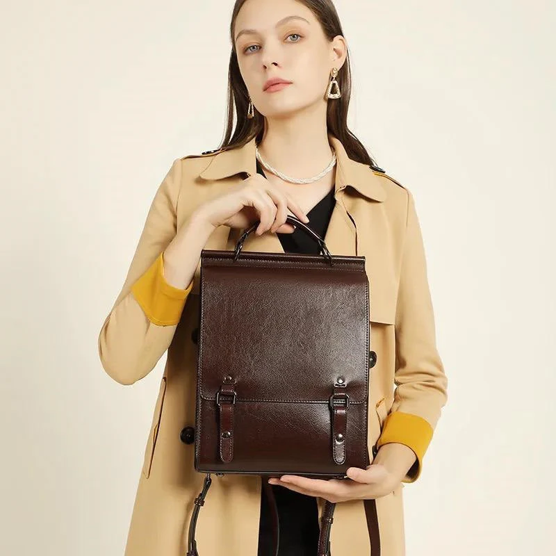 Musterd Leather Backpacks For women-Chic Zipper Closure Backpack 557-1 - Image 2