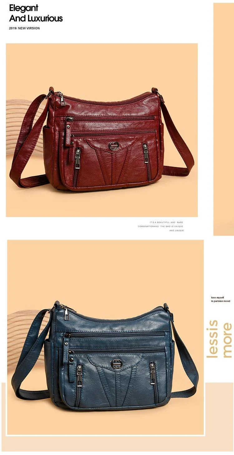 Women's soft leather backpack large capacity fashionable simple multi-layer shoulder crossbody bag 182-5 - Image 13