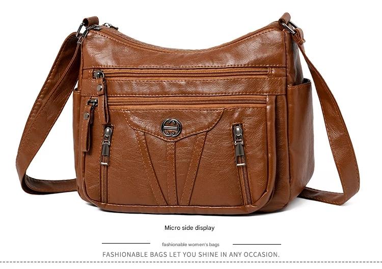 Women's soft leather backpack large capacity fashionable simple multi-layer shoulder crossbody bag 182-5 - Image 20