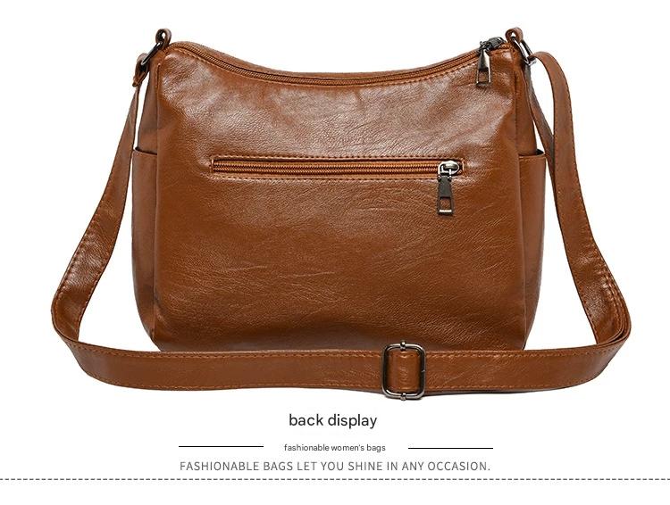 Women's soft leather backpack large capacity fashionable simple multi-layer shoulder crossbody bag 182-5 - Image 22